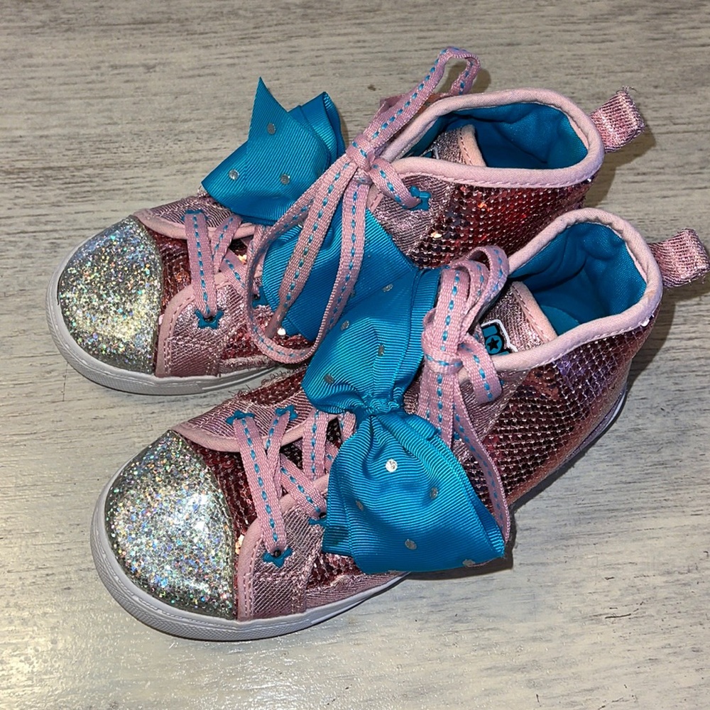 JoJo Siwa Pink and Blue Sequin Bow High Top Sneakers